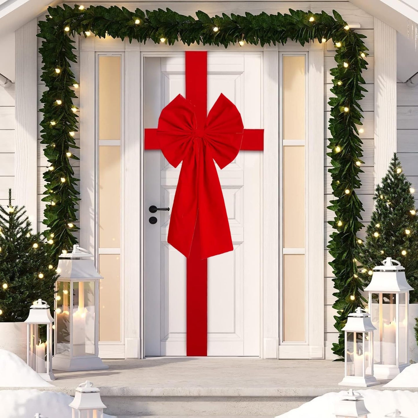 Meseey Large Christmas Red Velvet Door Ribbon Bows Gate Cabinet Wreath Bow Festival Wrapping Decorations for Christmas Tree Fireplace Home Front Door Party Supplies(Red Velvet)