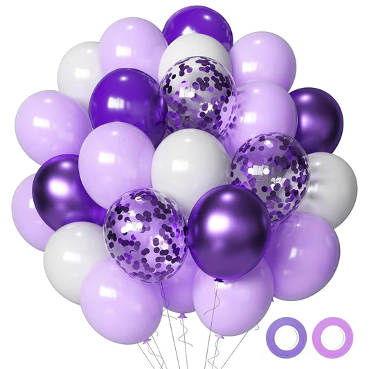 Purple Balloons Lavender Purple Balloon, 50 Pcs 12inch Lavender Lilac Purple Confetti Latex Balloons for Birthday Bridal Shower Wedding Party Decorations