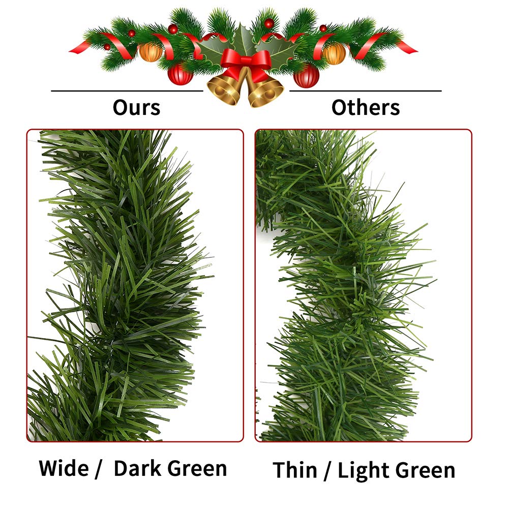 CCINEE 33ft Artificial Pine Garland, Green with, Perfect for Christmas Decor, Home Decor, Wedding, and More