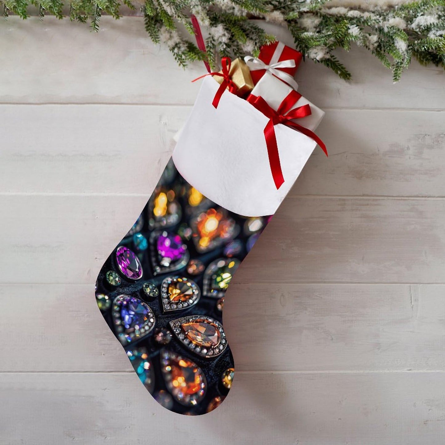 Christmas Holiday Decor Socks,Intricate Jewelry Patterns Printed Personalized Christmas Stockings,Hanging Stockings Can Be Used As Decorations Fireplaces, Christmas Tree And Stairs,The Best Gift To Gi