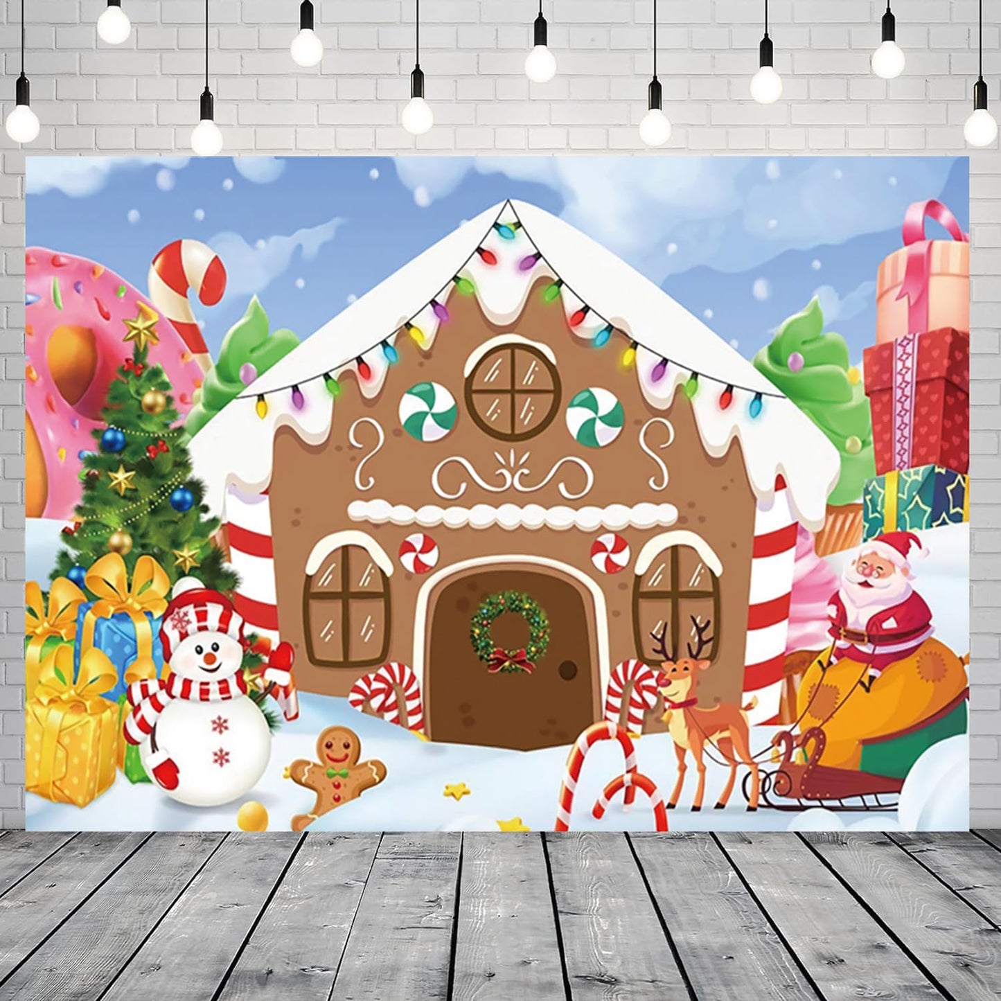 CRTPOD Christmas Backdrop Winter Gingerbread House Xmas Tree Snowman Gifts Background New Year Photography Banner for Birthday Christmas Party Decorations Supplies Photo Photobooth Props 7x5ft