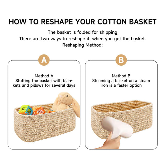MiniArk Small Storage Baskets for Organizing | Closet Organizer Bins | Shelf Toy Basket | Woven Rope Baskets | Cube Decorative Box | Shallow Basket | L11.5xW7.5xH4.7| Brown
