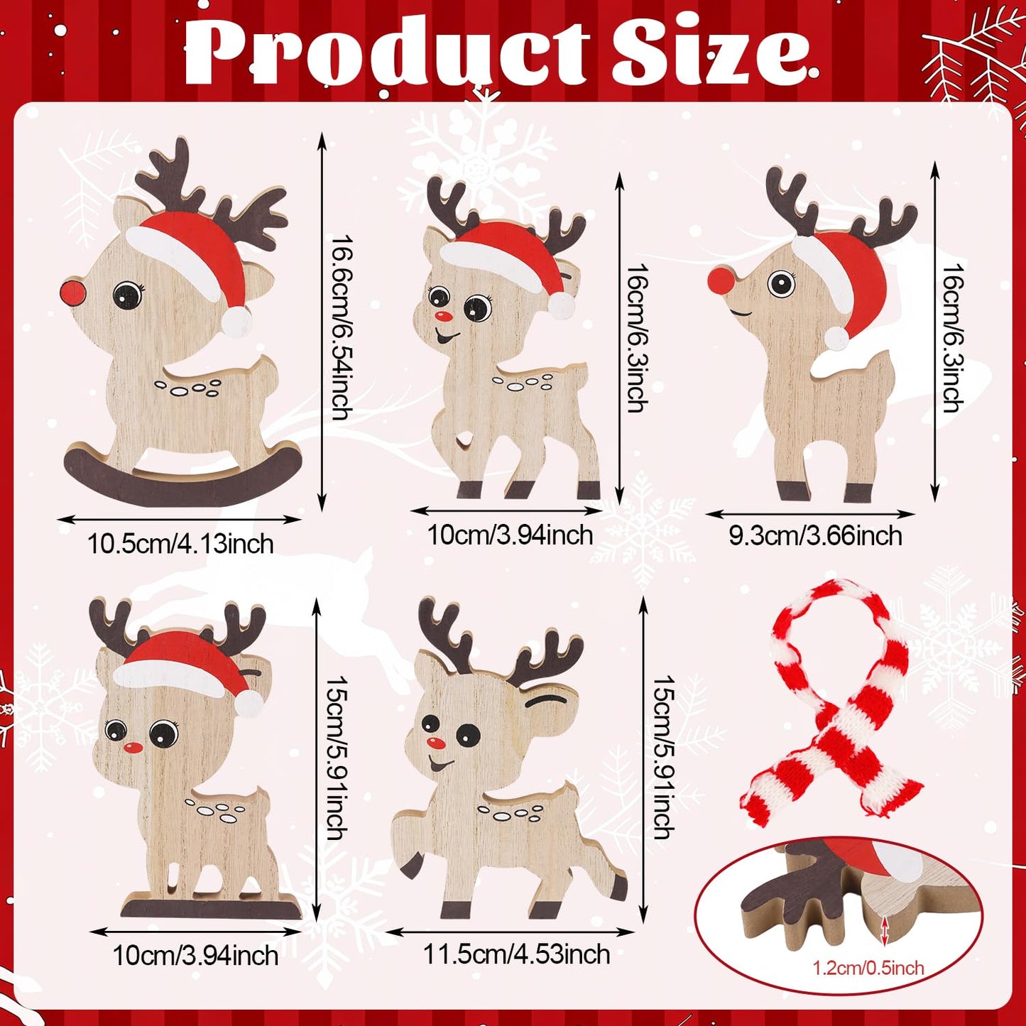 LOMIMOS 5 PCS Cute Christmas Tiered Tray Decor Indoor,Tabletop Reindeer Christmas Decoration Wood Sign Centerpiece Rustic Tabletop Decor for Xmas Winter Holiday Home Mantel Office Display