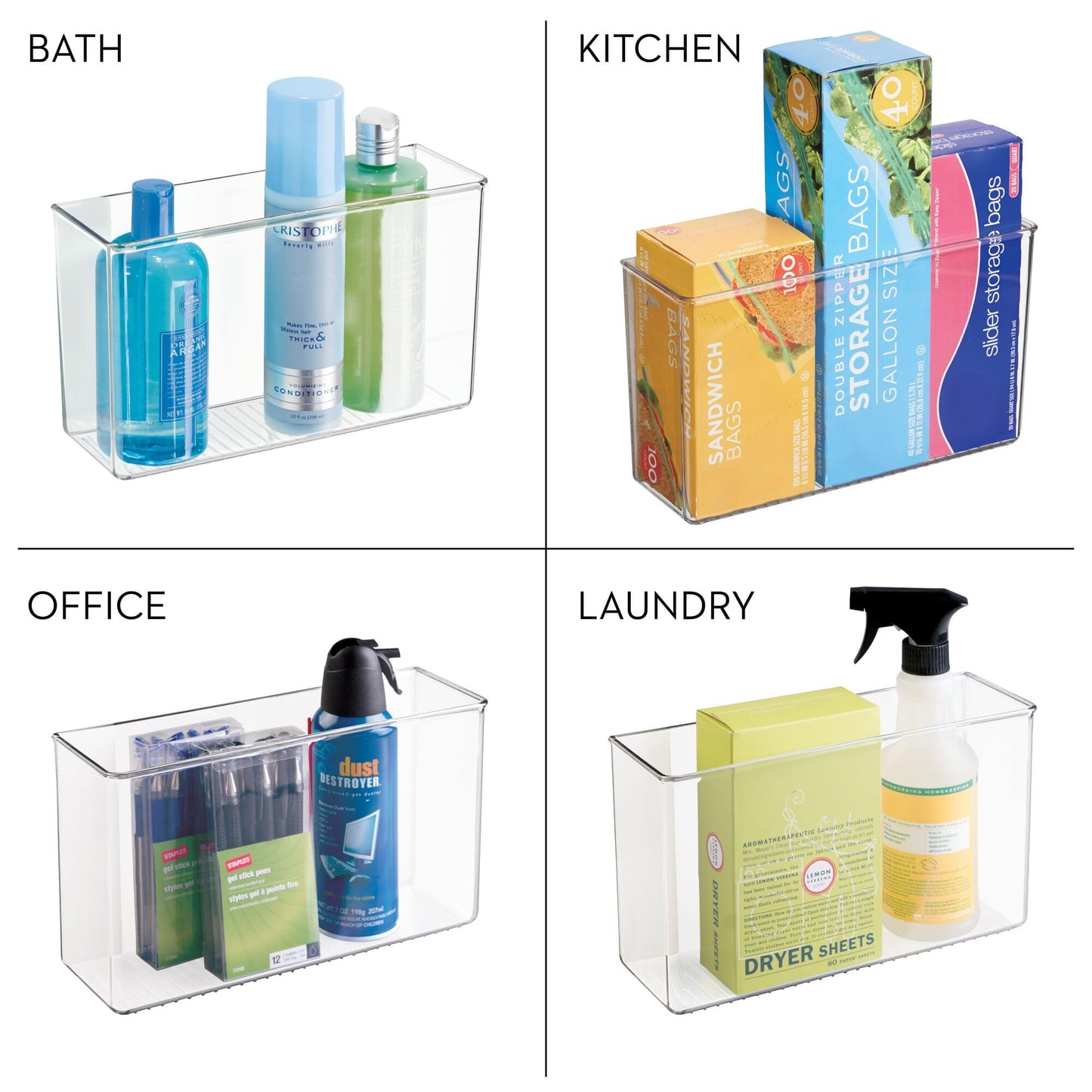 iDesign AFFIXX Plastic Wall Mount Organizer for Kitchen Bathroom, Office, Bedroom, Garage, Craft Room, 3.5" x 11" x 6.5", Clear