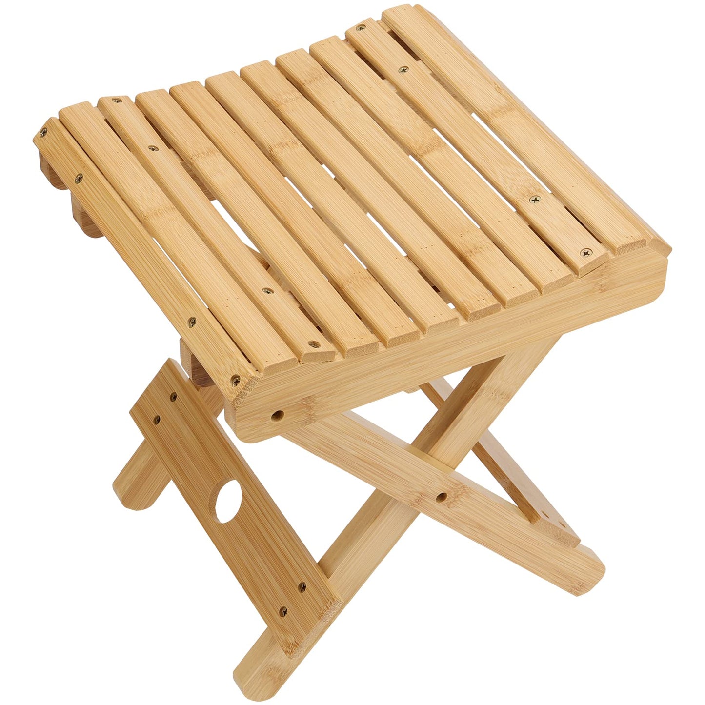 SINJEUN 2 Pack 12 Inch Natural Bamboo Folding Bench Seat Stool Bench for Bathroom, Spa, Sauna, Wooden Seat, Shower Bench Stool, Easy Assembled