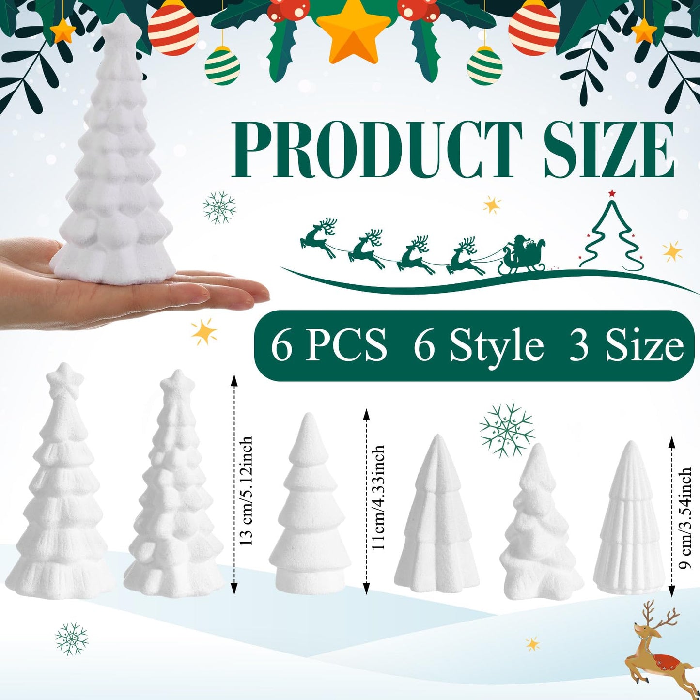 Bucherry 6 Pcs Christmas Ceramics Velvet Trees Set Christmas Table Decorations 3 Sizes Velvet Xmas Tree for Winter Holiday Table Centerpiece Decorations Mantel Decor Xmas Gifts(White)