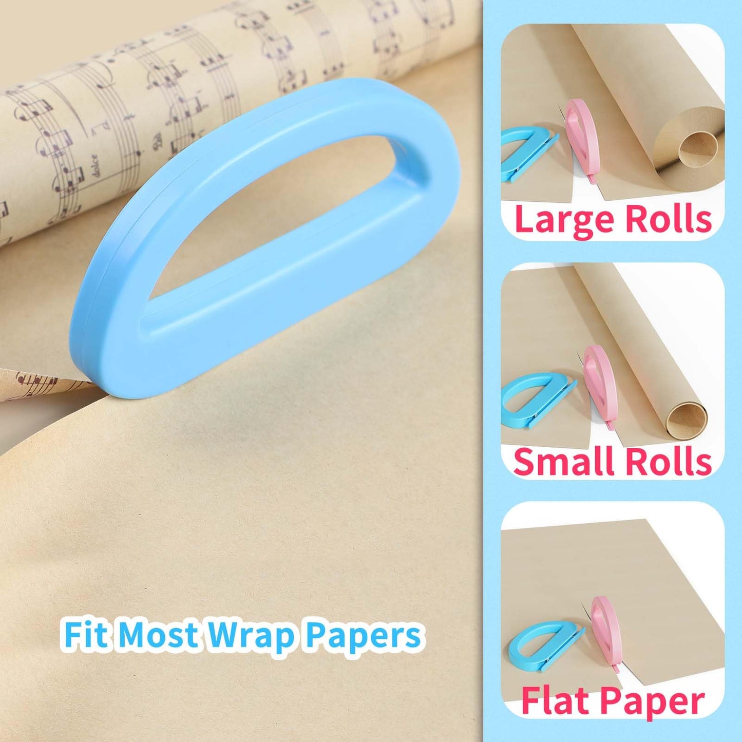 Dual Ended Wrapping Paper Cutter 2-Pack (4 Blades), Sliding Gift Wrap Cutter for Wrapping, Paper Cutting Tool for Christmas, Holidays, and Birthdays