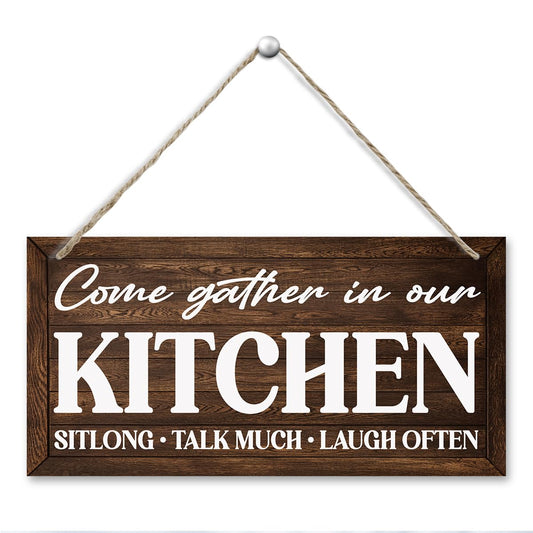 Rustic Kitchen Decor Signs Wall Art - Come Gather in Our Kitchen, Gather Signs for Home Decor, Farmhouse Living and Dining Room Wall Decor, Housewarming Gifts, Retro Wall Art 11.8 * 5.9 in