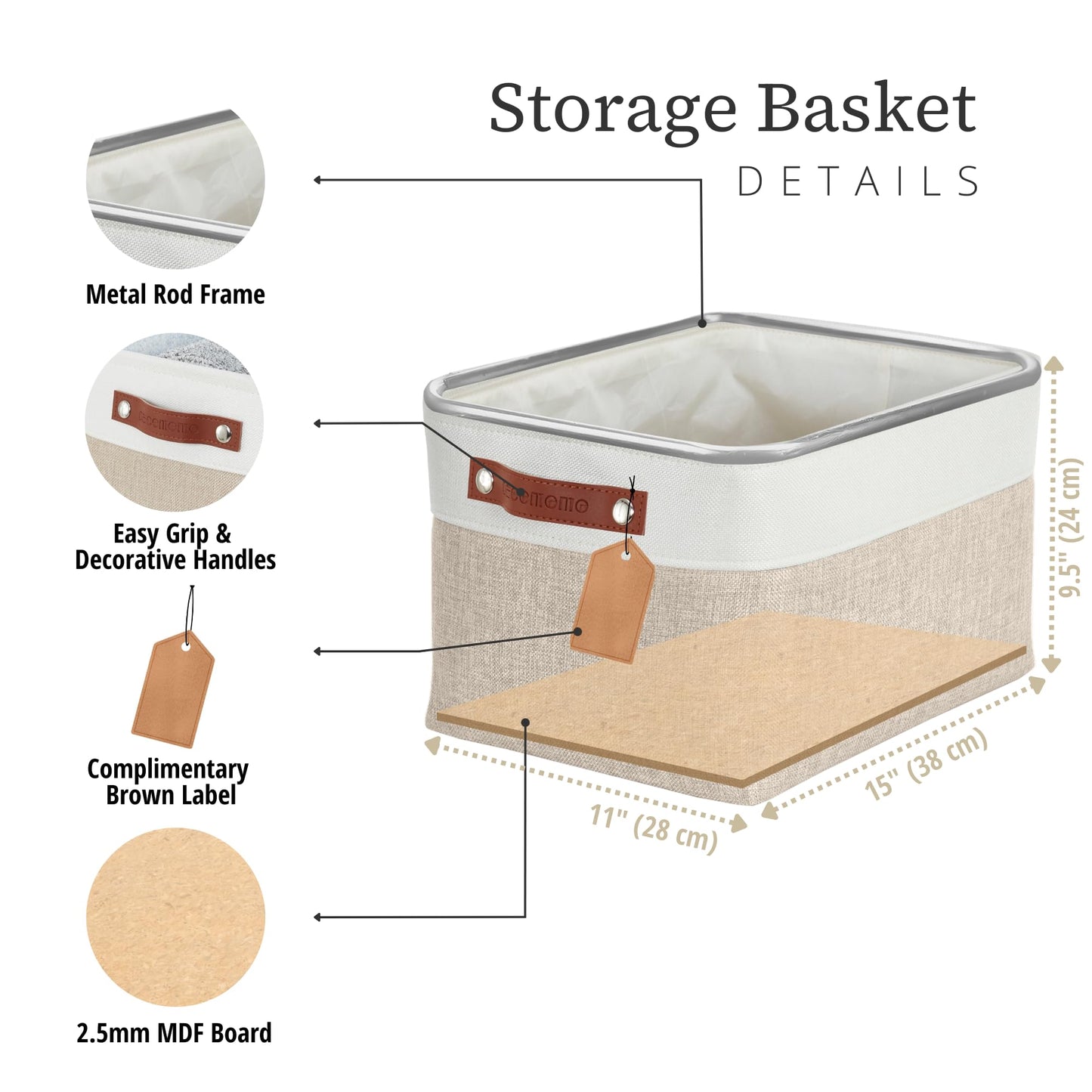 DECOMOMO Storage Baskets for Shelves - Fabric Storage Bins, Linen Closet Organizers and Storage (Beige & White, Large - 1 Pack)
