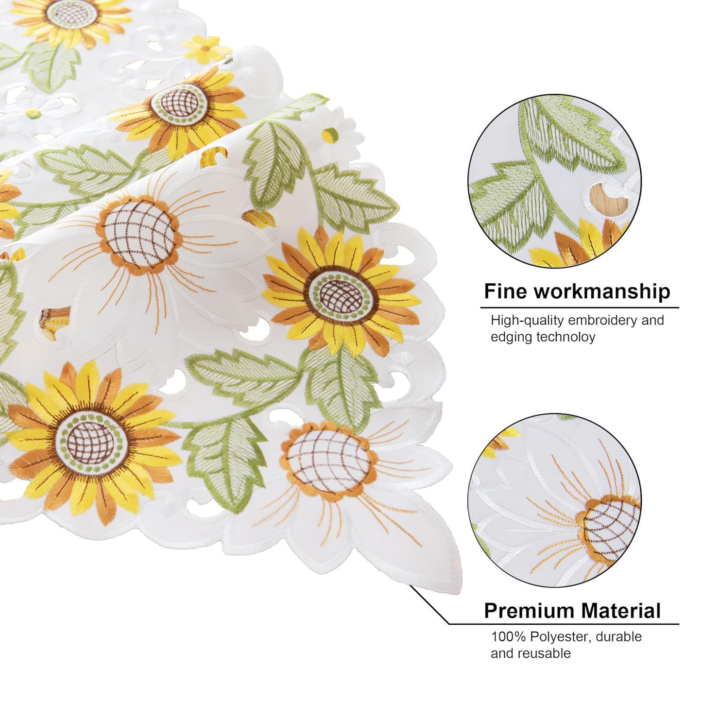 Joyfol Day Embroidered Spring/Summer Table Runner, Flowers Table Runners for Holiday Home Kitchen Dining Tabletop Decoration (14 X 69 inch, Sunflower )