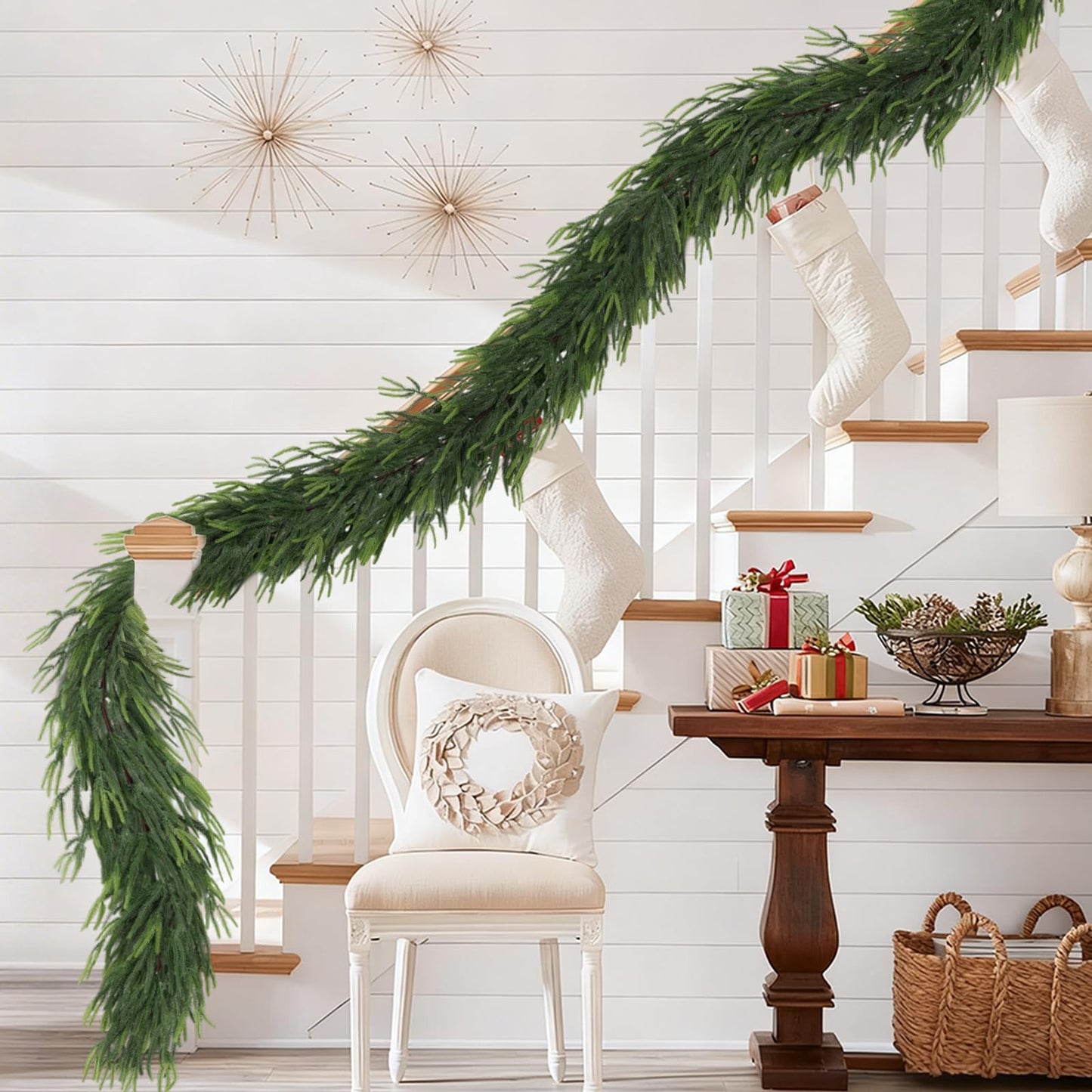 Homiton 6ft Christmas Norfolk Pine Garland, Artificial Real Touch Pine Garlands, Christmas Greenery Garland for Xmas Mantle Fireplace Table Outdoor Indoor Decoration (1, 6 FT)