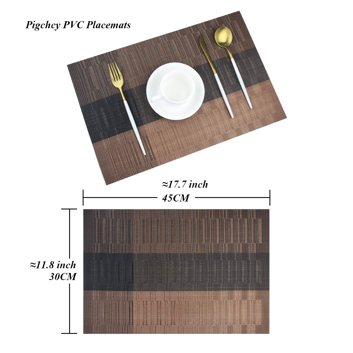 PIGCHCY Placemats,Durable Placemats for Dining Table,Washable Woven Vinyl Kitchen Placemats Set of 4 (Brown)