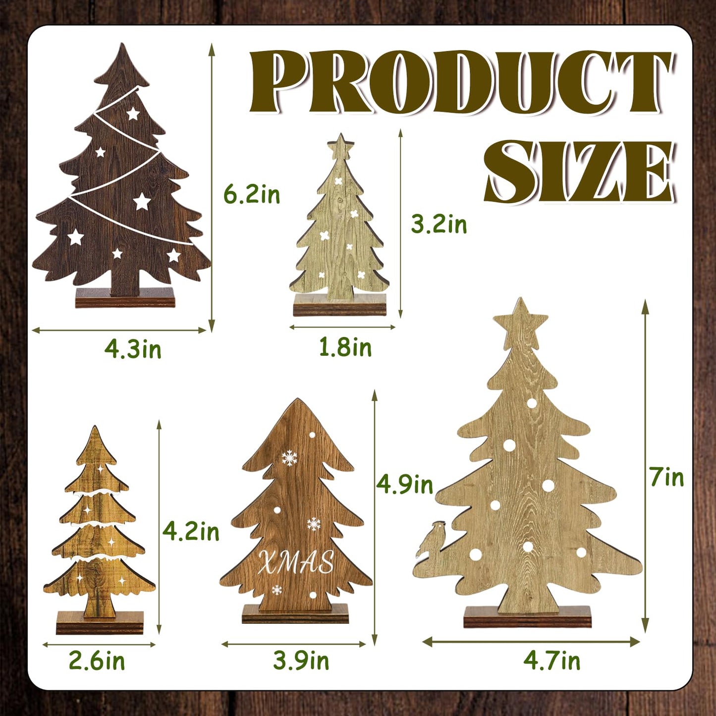 Christmas Decorations Indoor - 5PCS Wooden Christmas Trees Tabletop Shelf Decor Rustic Christmas Decorations Table Centerpieces Wooden Trees Sign for Home Office Fireplace Farmhouse Xmas Party