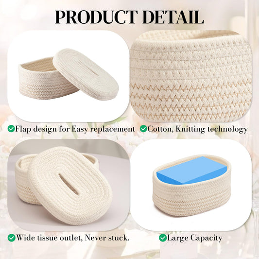 Mesbeslor Fabric Tissue Box Cover with Lid – Rectangular White Woven Tissue Holder for Home, Minimalist Decorative Tissue Case for Bathroom, Living Room, Bedroom