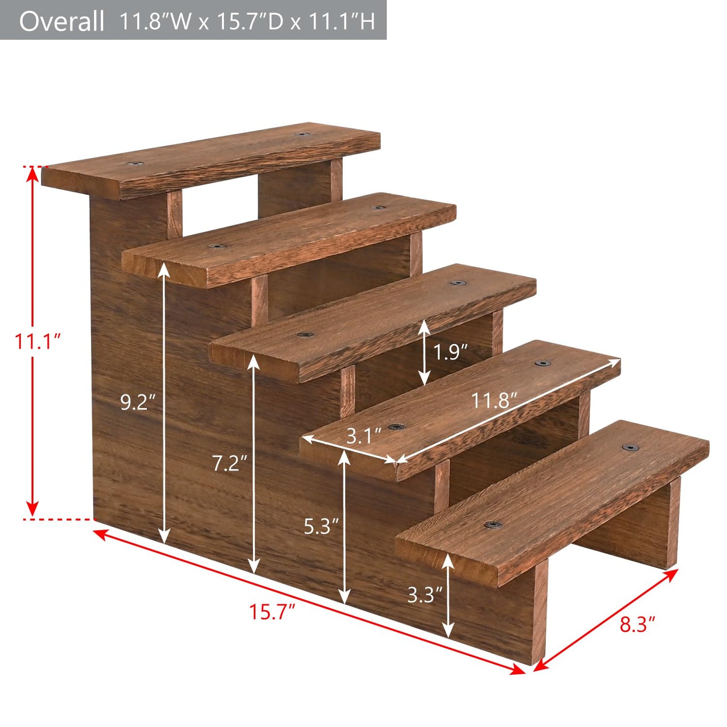 Ikee Design 5-Tier Wooden Display Riser Stand for Plants, Cupcakes, Stepped Tiered Wood Display Stand for Collectibles, Sunglasses, Jewelry, for Weddings, Vendor Markets, Retail