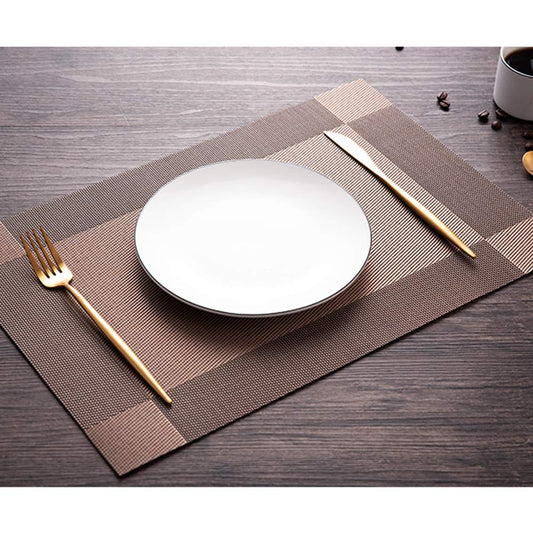 PIGCHCY Place Mats Heat-Resistant Non Slip Placemats Easy Wipe Clean Table Mats Woven Vinyl Placemats for Dining Table(Set of 6, Brown)