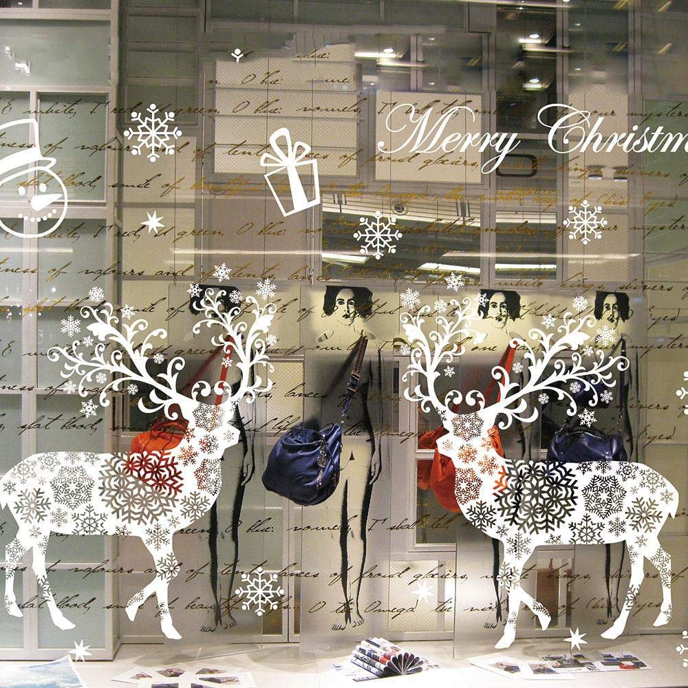 ONDY Christmas Snowflake Window Cling Stickers for Glass, Xmas Decals Decorations Holiday Snowflake Santa Claus Reindeer Decals for Party, Christmas No Glue Static Stickers for Glass Windows