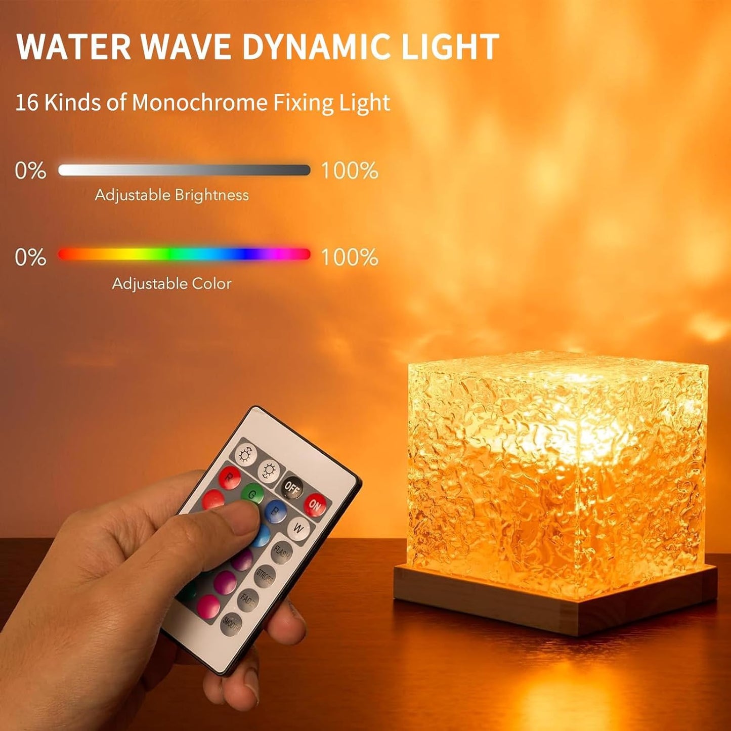 Growalleter Ocean Wave Projector Light, 16-Color LED Cube Lamp with Remote, 3D Water Ripple Projection, Romantic Ambient Lighting for Kids Room, Relaxation, Bedroom, Bathroom & Night Light