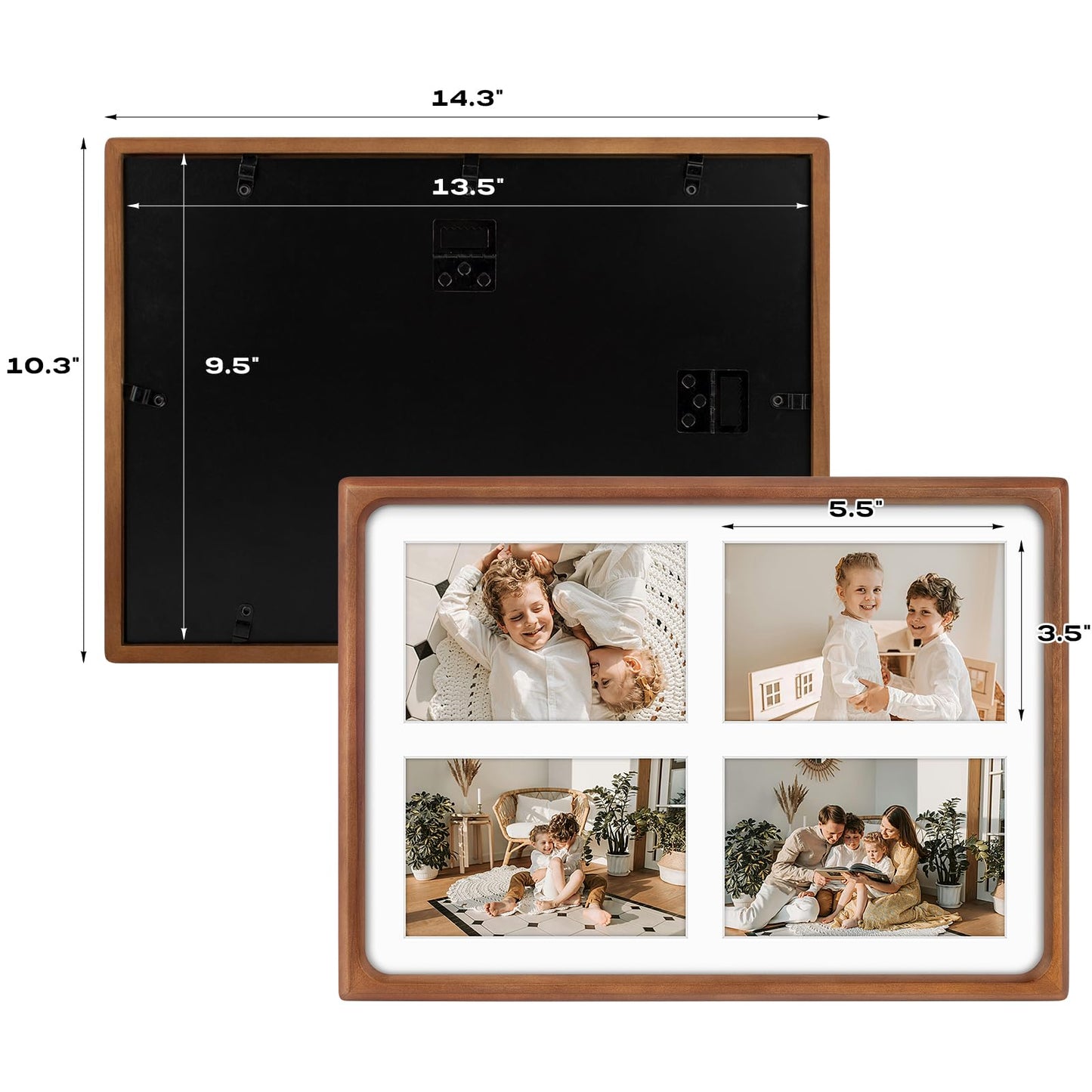 Golden State Art, 4x6 Collage Picture Frame - Solid Wood with Real Glass - Multi Picture Frame for (4) 4x6 Photos or One 9.5x13.5 Print - Rounded Corner Design - Collage Wall Decor - Brown