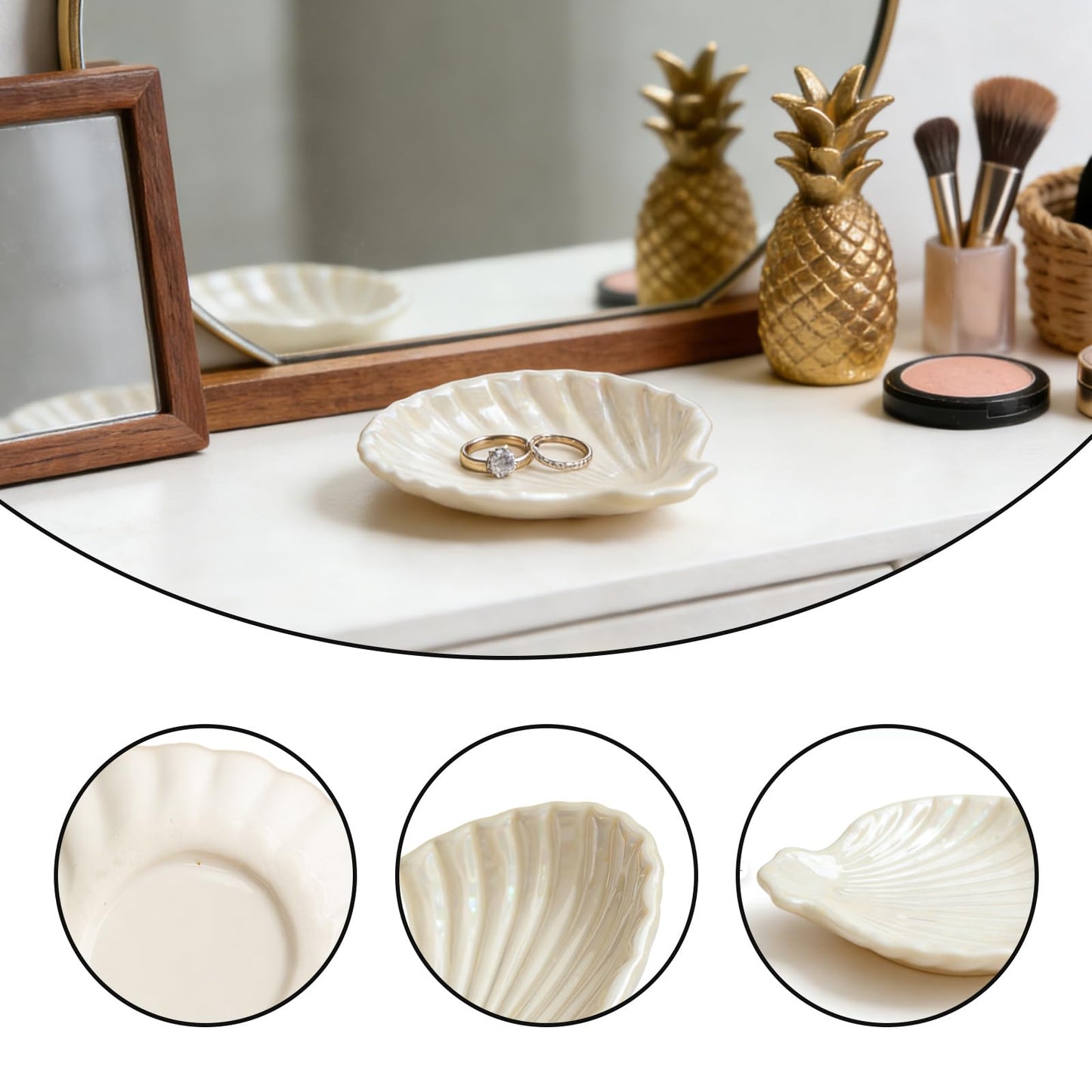 HPZIHYNAP Jewelry Plate Set of 2 Ceramic Shell-Shaped Ring Dishes 3.9-inch Ring Dish & Jewelry Storage Tray