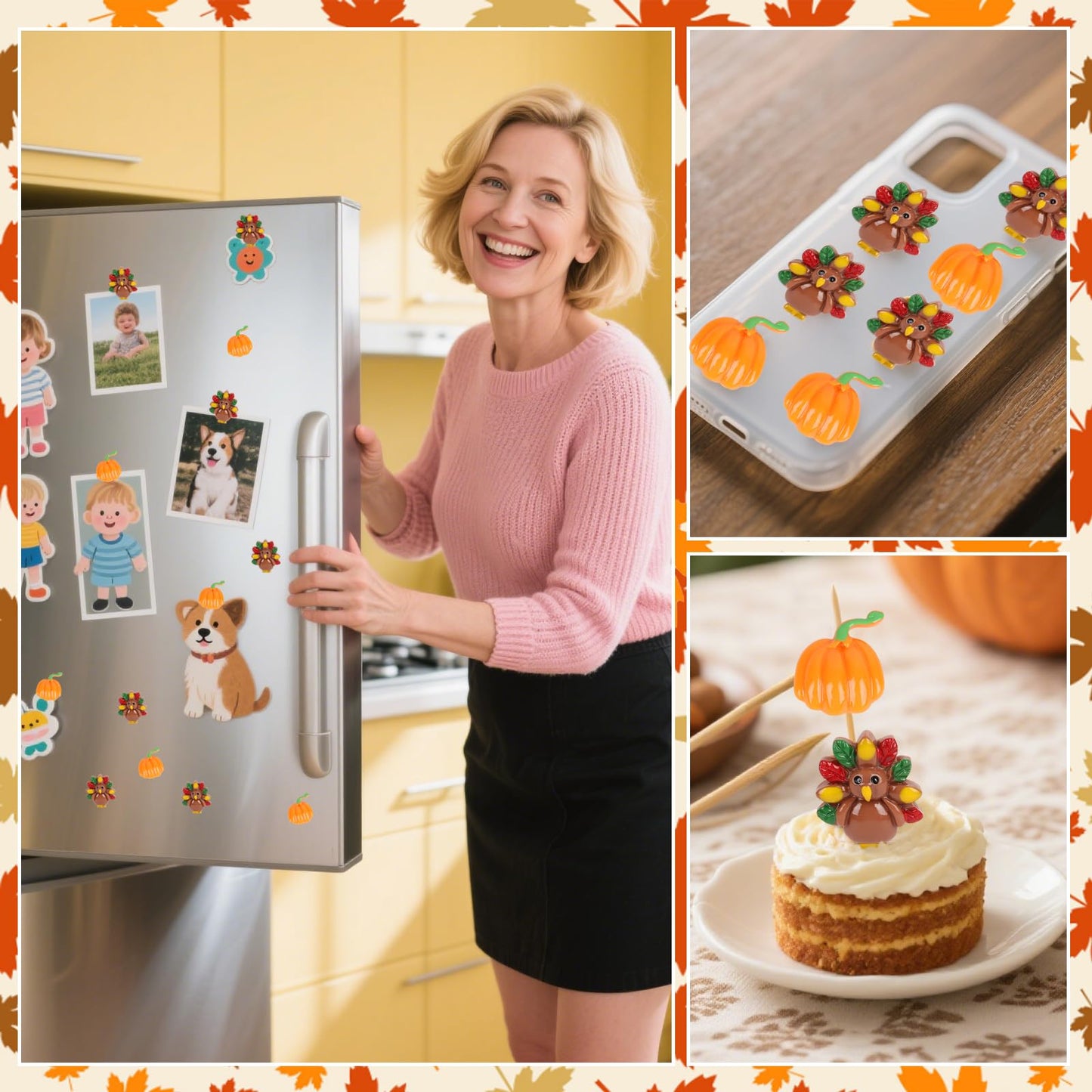 FOIMAS Thankgiving Resin Flatback Charms,50pcs Pumpkin Turkey Embellishment Resin Miniatures for Fall Thanksgiving Ornament Decoration Supply