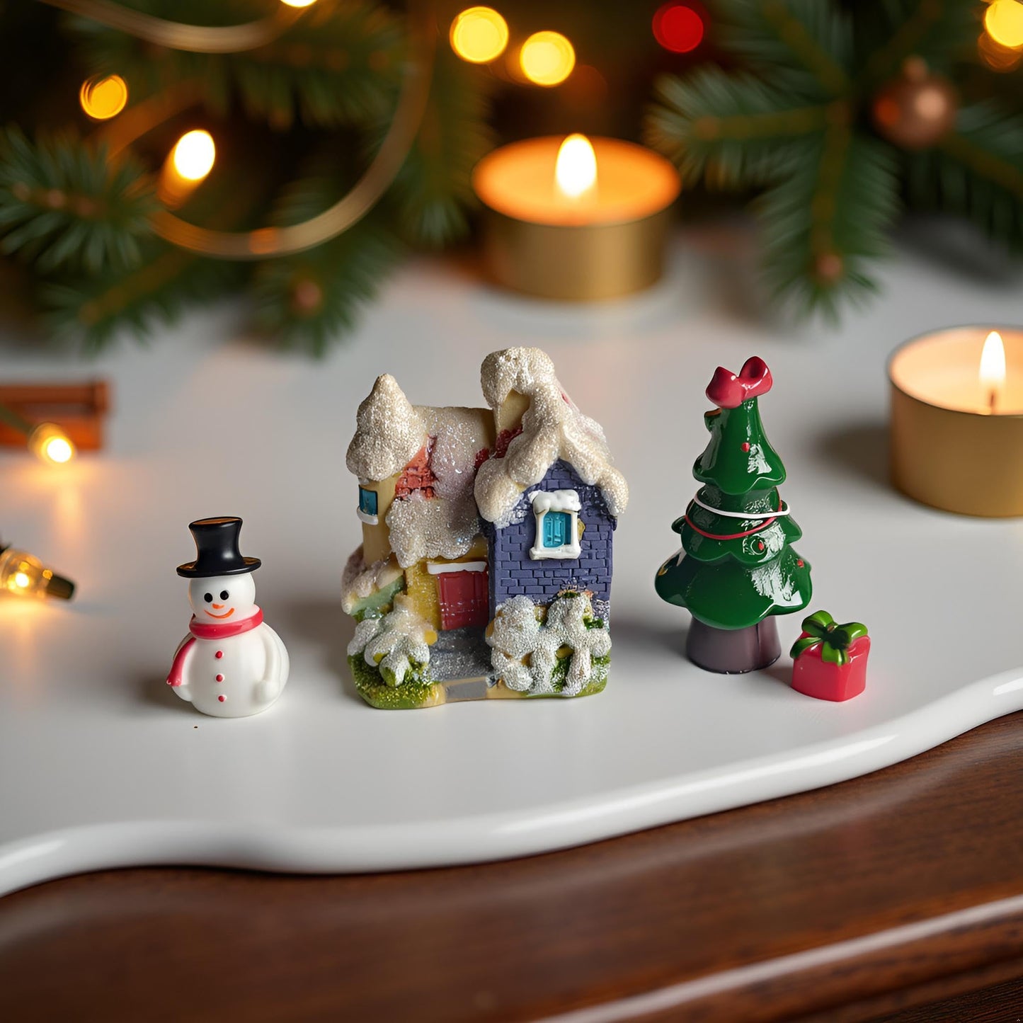 Kai Dream Christmas Village Miniature Decorative Set, 26 Pieces Holiday Scene with Snow Houses, Santa, Reindeer, Sleigh, Trees and Figurines, Winter Holiday Collection