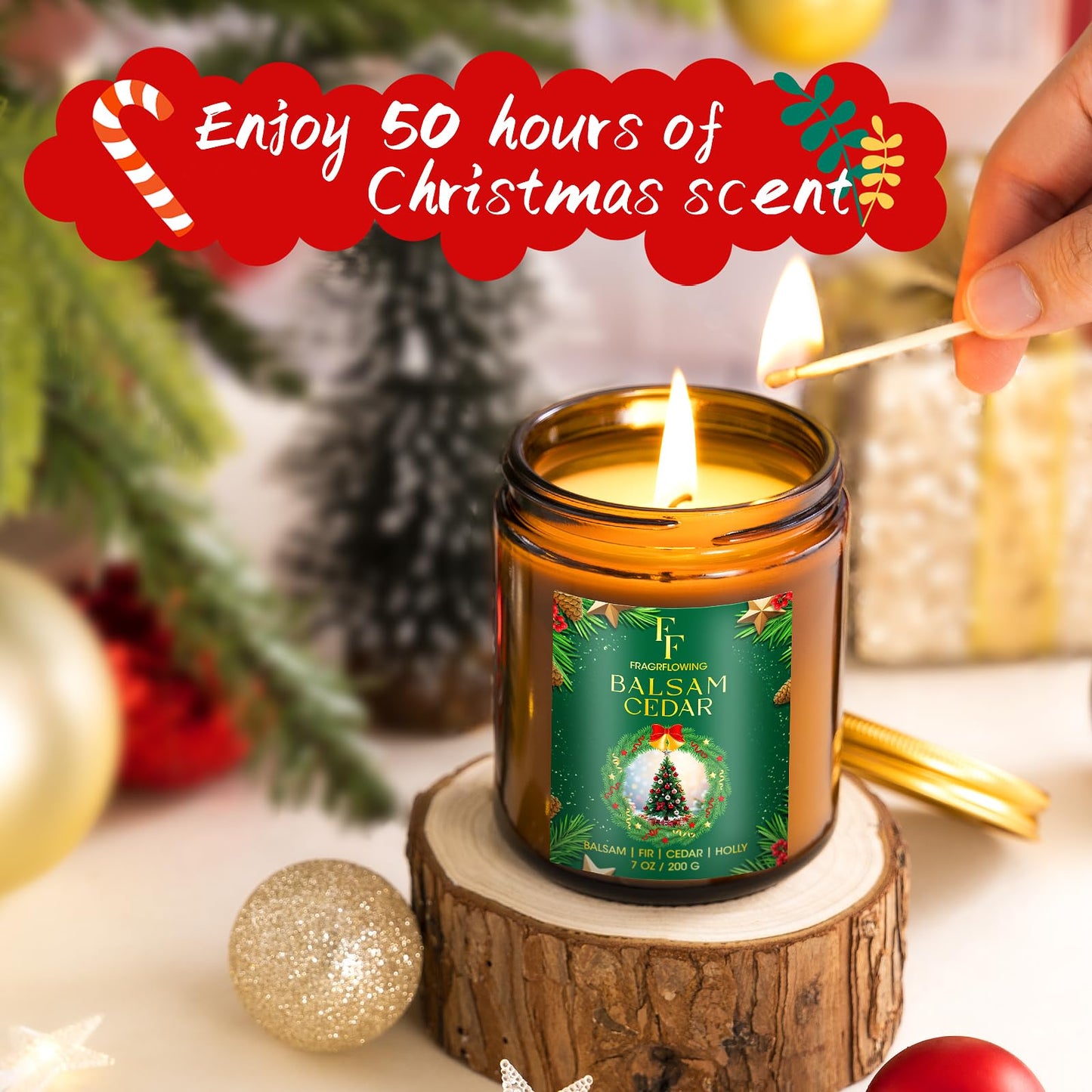 Christmas Candles Set, Scented Candles for Home, 4 Pack Holiday Natural Soy Candles, Christmas Gifts for Women Men, Festival Fragrance of Balsam Cedar/Cookies/Mulled Cider/Cinnamon