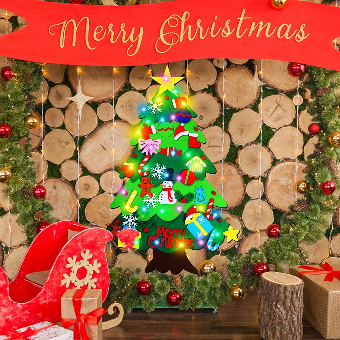 DIY Felt Christmas Tree-3.5 FT Wall Felt Christmas Tree Set for Xmas Gifts Home Door Wall Decoration