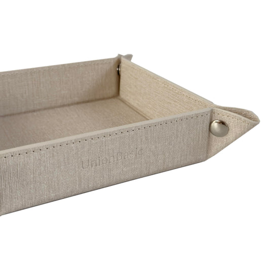 UnionBasic Small Valet Tray, Jewelry Tray for Rings Watches Earrings, Entryway Catchall Caddy for Coins Keys Change, Nightstand Bedside Valet Holder, Trays for Electronic Gadgets, Beige