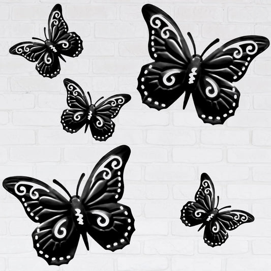 Moxweyeni 5 Pcs Butterfly Metal Wall Decor Black Butterfly Metal Wall Art Hanging Decor 3D Boho Butterflies Decoration Modern Farmhouse Rustic Walls Hanging for Bedroom Room Kitchen Indoor Outdoor
