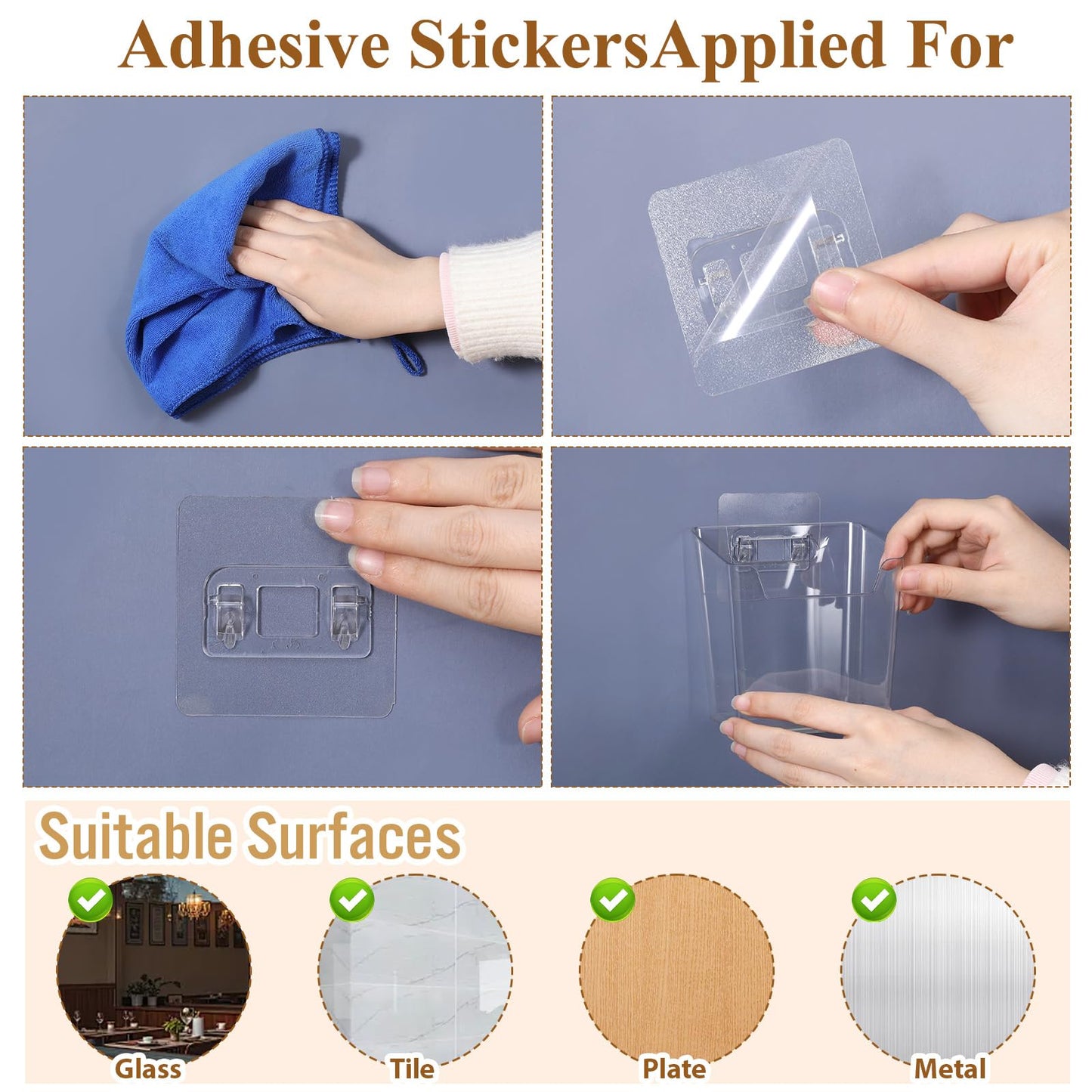 Hpmjz 8 Pack Clear Wall Mount Storage Bins Cabinet Door Organizer Stackable Storage Baskets Plastic Hanging Organizer Holders with Self-Adhesive Hooks for Kitchen Bathroom Office Makeup Remote