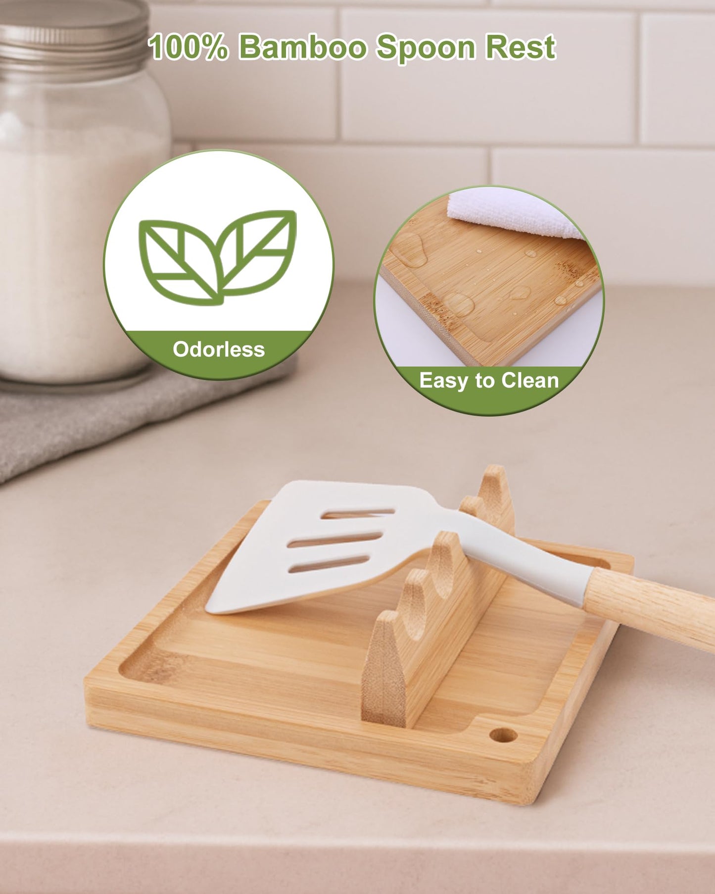 Spoon Rest for Stove Top, Bonfixe Magnetic Kitchen Utensil Rest, Heat-Insulation Bamboo Spoon Holder, Removable Kitchen Utensil Holder for Multiple Spoons, Ladles, Spatulas