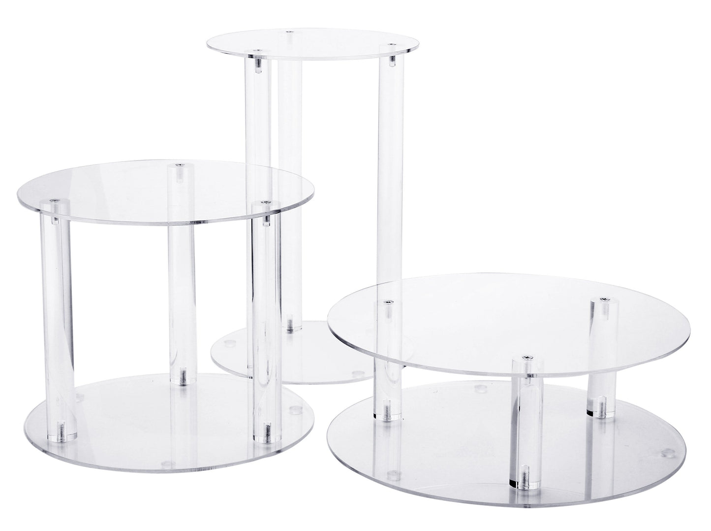 Jusalpha 3 Tier Large Acrylic Glass Round Wedding Cake Stand, Food Display Stand, Cupcake Stand, Dessert Display Platter WCS02 (3 tier with base tier)