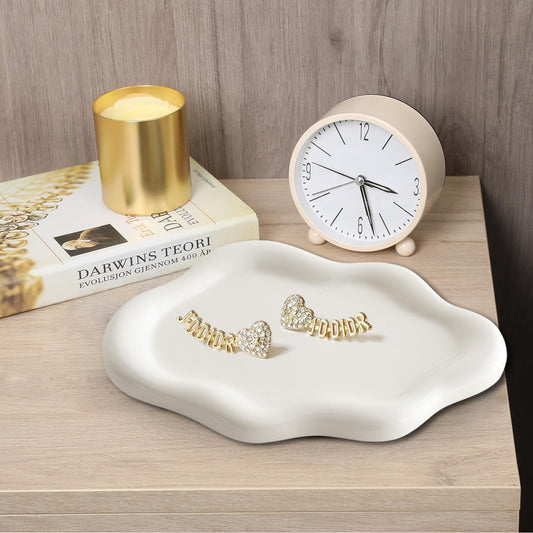 Ceramic Jewelry Dish for Women, Jewelry Tray Trinket Dish, Irregular Cloud Shape Ceramic Plate, Watch Keys Tray Ring Dish Holder for Mother's Day/Christmas/Thanksgiving/Birthday Gift(White)