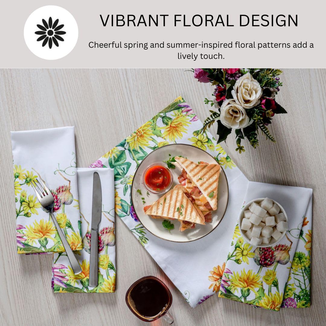 DineNest Dinner Napkins 100% Cotton 18x18 Inch Set of 4 - Perfect for Dining Special Occasions Restaurant Wedding Tea Party Christmas - Soft Durable Washable - Spring Summer Floral Cloth Napkins