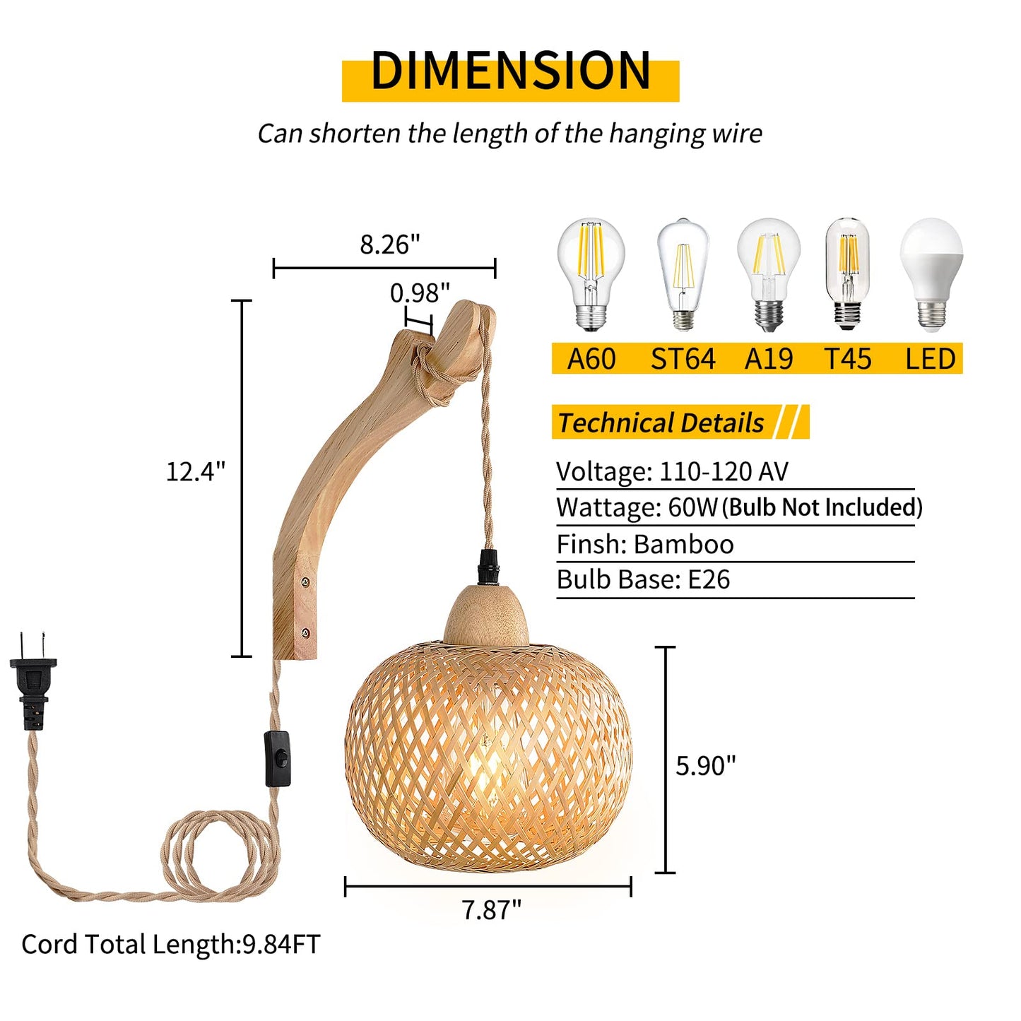 Frideko Bamboo Lantern Plug in Wall Sconces Wicker Wall Lamp with Plug in Cord Hand Woven Rattan Wall Light Farmhouse Rustic Wall Sconces Boho Sconces Wall Lighting for Living Room Bedroom