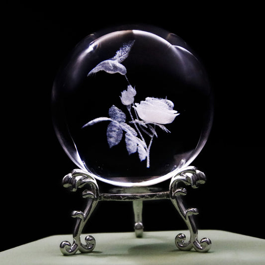 vskikris 60mm 3D Hummingbird Crystal Ball Paperweight Laser Engraved Humming Bird Figurine Glass Sphere Crystal Globe with Stand