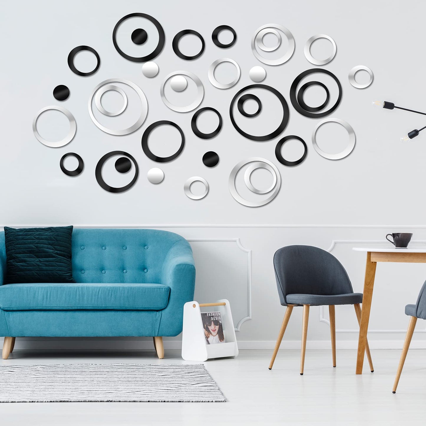 Outus 72 Pieces Acrylic Circle Mirror Wall Sticker Round Wall Decor Decals Removable DIY Adhesive for Living Room Bedroom Home Decoration(Black,Sliver,Gold)