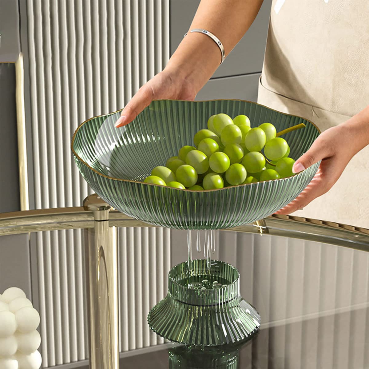 MENGBEILA Home Drain Fruit Tray, Living Room Coffee Table, Candy and Snack Placement Tray, Fruit Basket, Fruit Basin (green)
