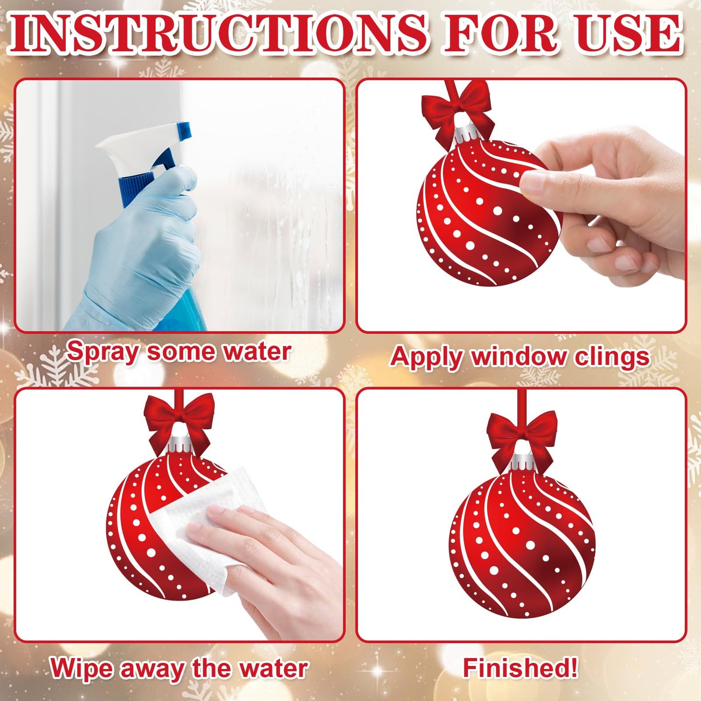 Red Merry Christmas Window Clings 6 Sheets, Happy Holiday Winter Snowflake Window Decals Stickers for Home Xmas Party Decorations Supplies, Reusable Happy New Year Cling for Windows (Xmas)