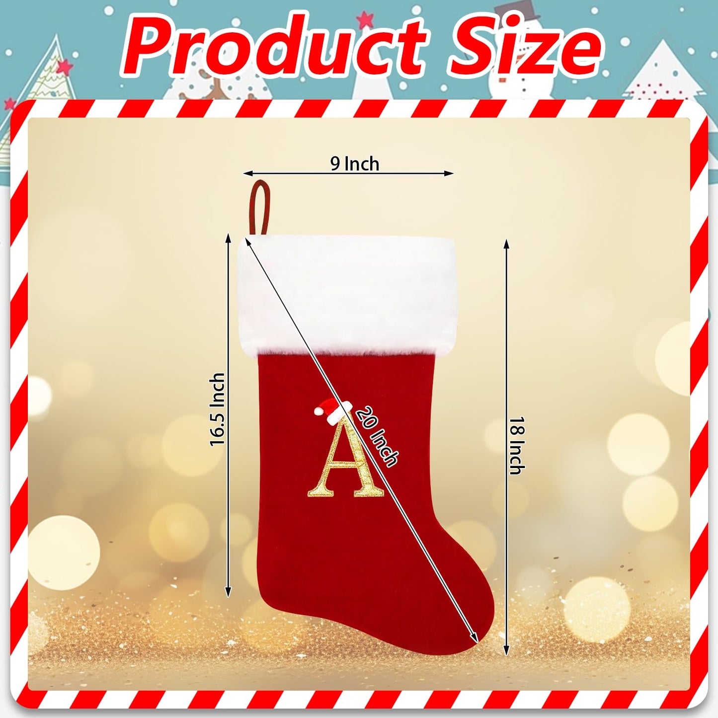 Eoocan 20 Inches Monogram Christmas Stockings Red Velvet with White Super Soft Plush Cuff Embroidered Xmas Stockings Classic Personalized Stocking Decorations for Family Holiday Season Decor(Letter A)