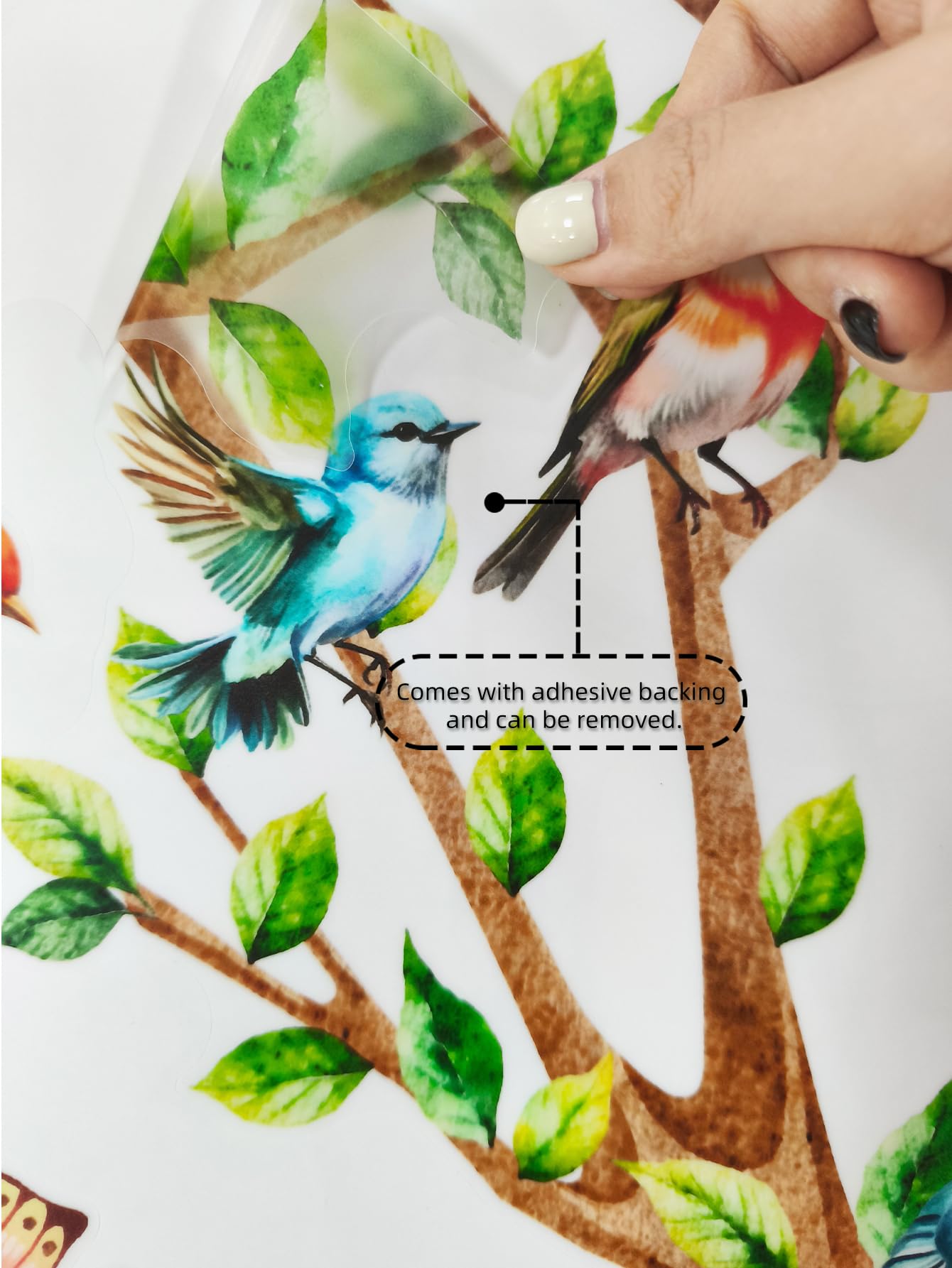 Tree Bird Wall Stickers - Green Flying Leaf Butterfly Vinyl Peel & Stick Removable Wall Art Decals Decorative for Living Room Kid Bedroom,83.54 cm x 78.79 cm