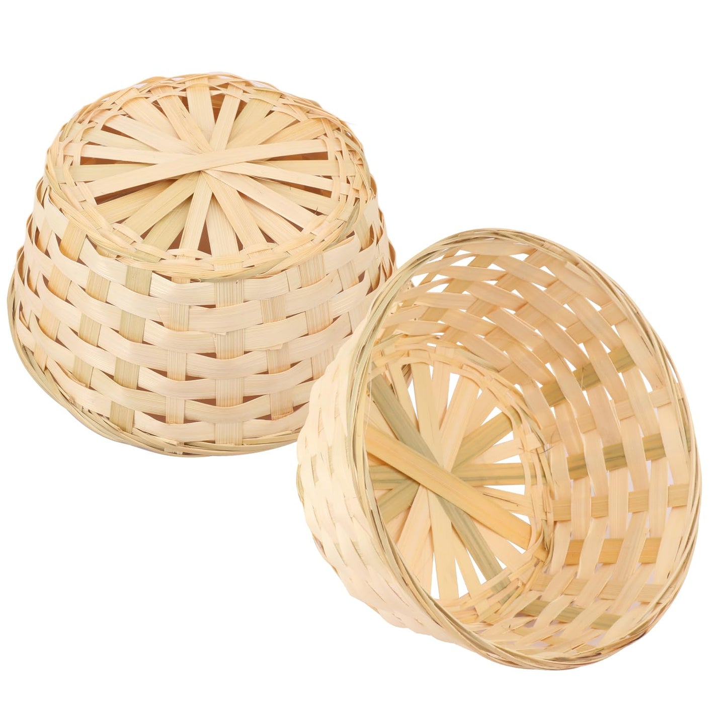 Geytetqi 10 Pack 8 Inch Round Bamboo Woven Fruit Baskets, Small Bamboo Wicker Gift Baskets for Kitchen, Restaurant, and Holiday Decor