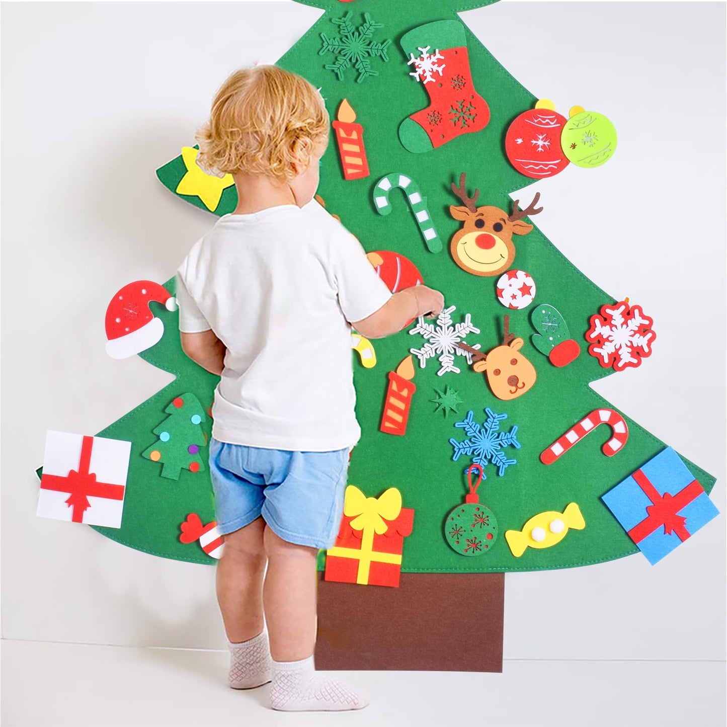 Max Fun DIY Felt Christmas Tree for Toddlers with 49 Christmas Ornaments + Tic-Tac-Toe Games for Kids Wall Hanging Christmas Decorations Felt Craft Kits for Xmas Party Favors