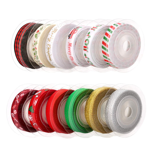 Luter 12Pcs Christmas Ribbon, Grosgrain Satin Ribbons for Crafts Decorations, Xmas Ribbon Set for Christmas Box Wrapping, Sewing, Hair Bows, Wedding, DIY Crafts (60 Yards 3/8 Inch)