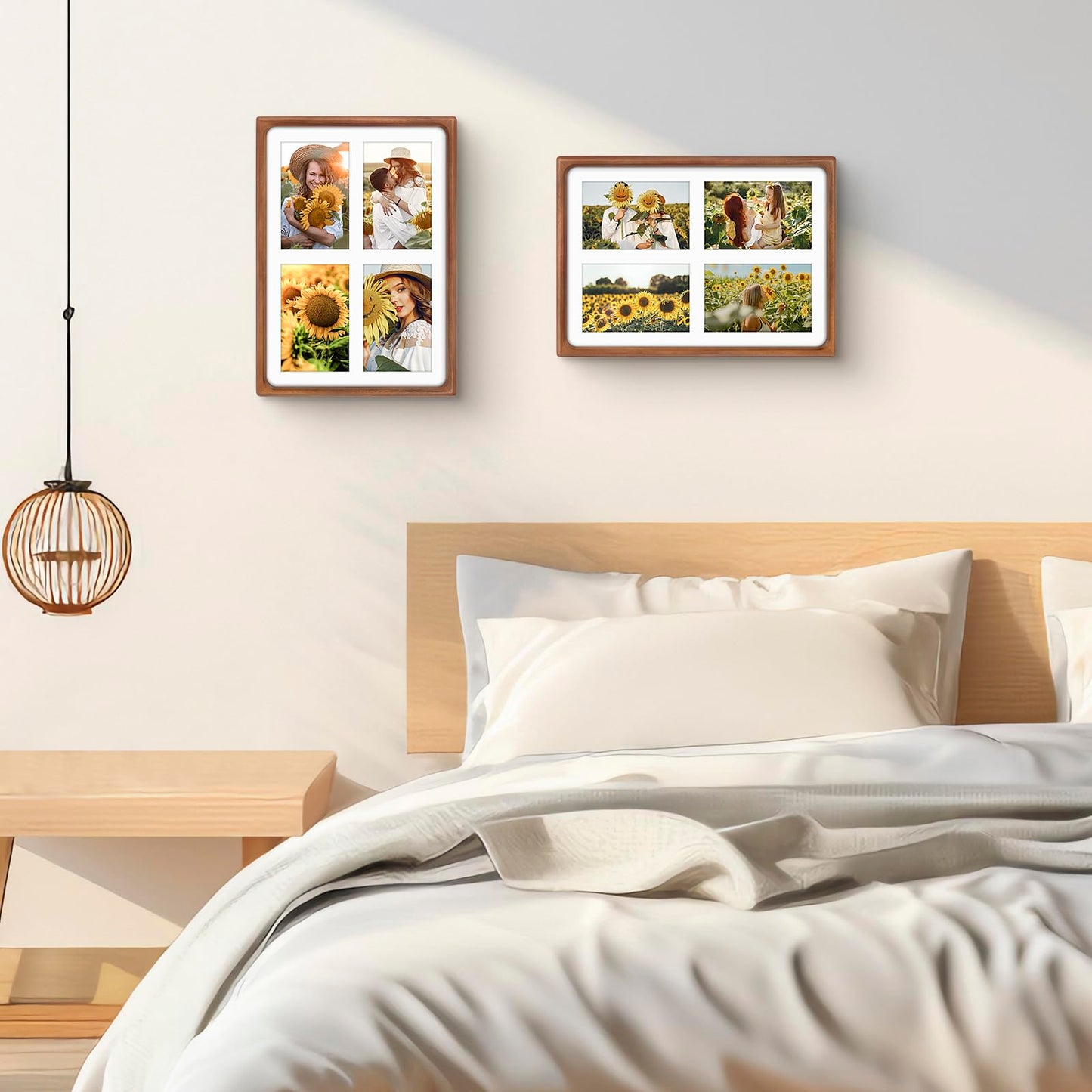 Golden State Art, 4x6 Collage Picture Frame - Solid Wood with Real Glass - Multi Picture Frame for (4) 4x6 Photos or One 9.5x13.5 Print - Rounded Corner Design - Collage Wall Decor - Brown