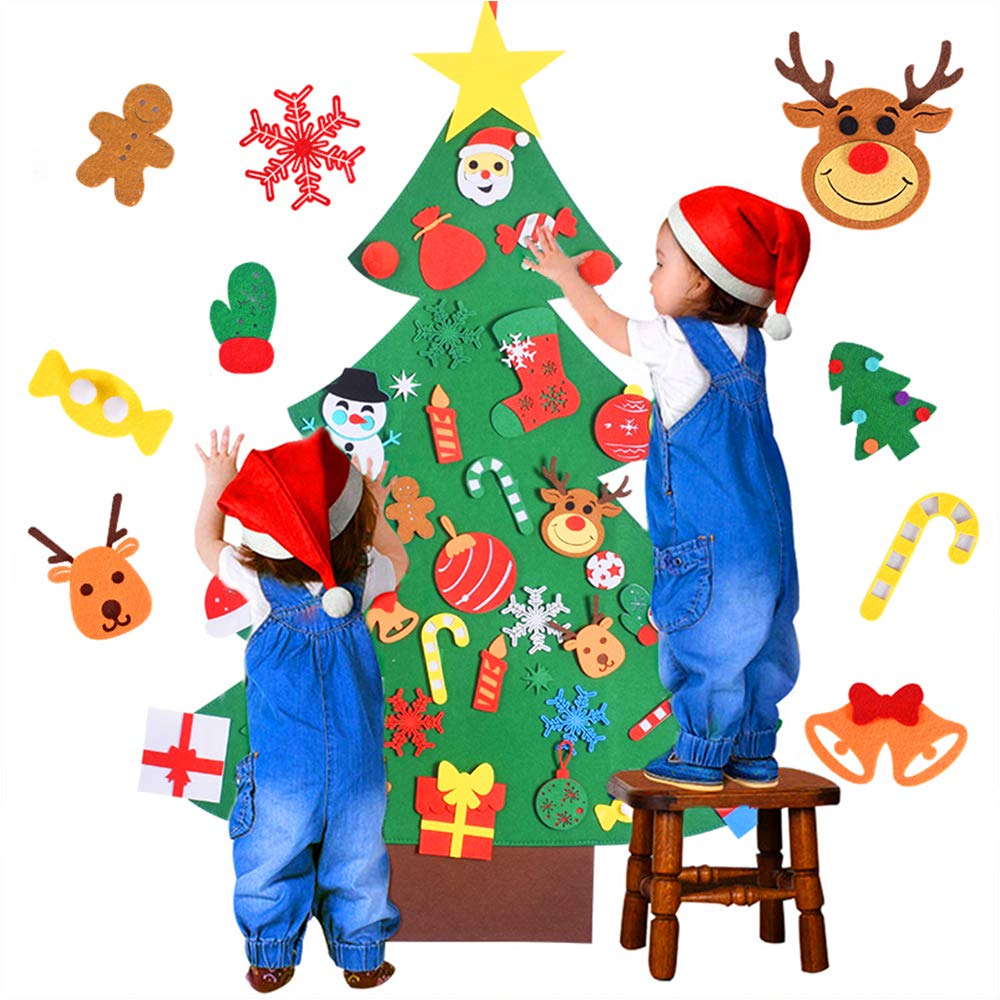 Max Fun DIY Felt Christmas Tree for Toddlers with 49 Christmas Ornaments + Tic-Tac-Toe Games for Kids Wall Hanging Christmas Decorations Felt Craft Kits for Xmas Party Favors