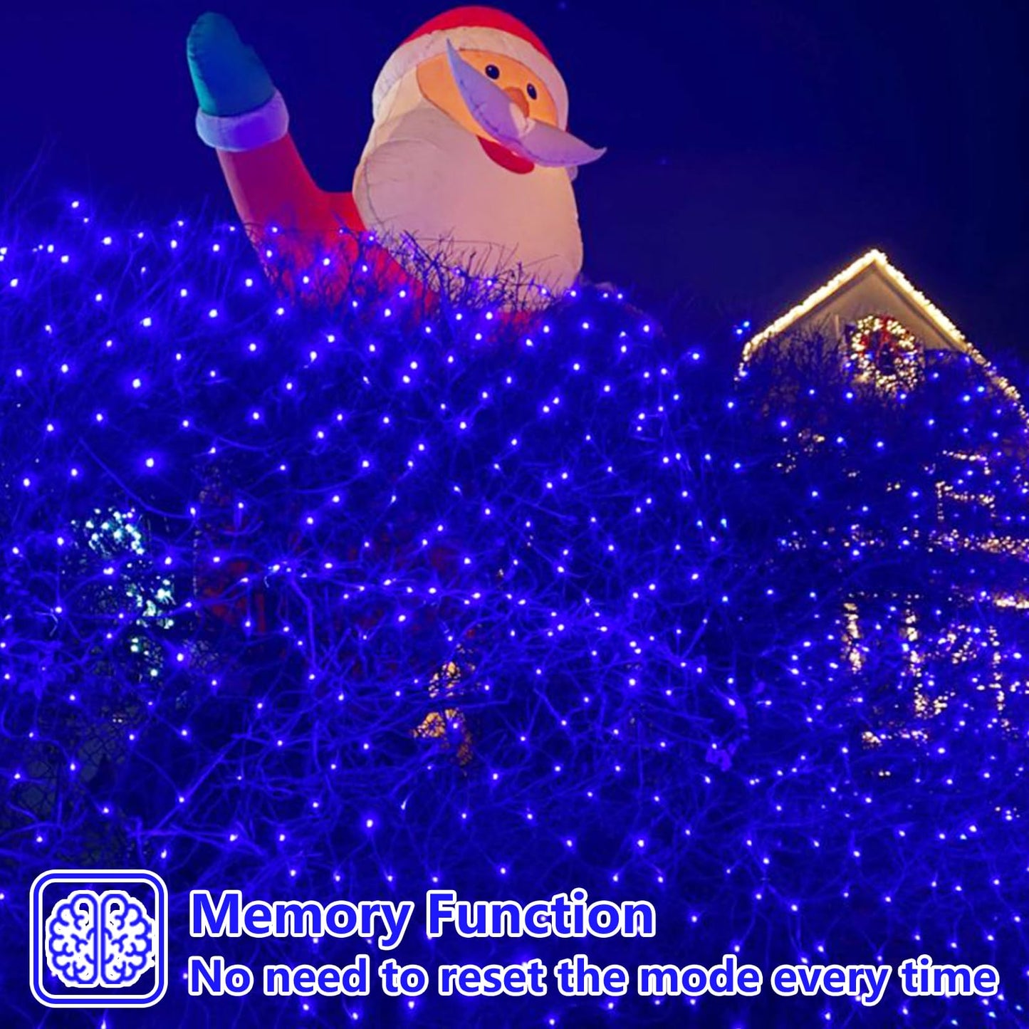 QITONG Net Lights Outdoor Mesh Lights, 12ft x 5ft 360 LED Blue Christmas Light with 8 Modes, Connectable Clear Wire Bush Light Plug in