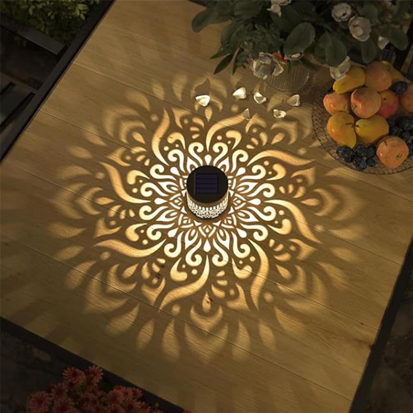 Mokvtz 2PCS Decorative Solar Mandala Lights, Metal Solar Powered Outdoor Deck Step Wall Lights, Mandala Theme Waterproof Fence Light for Garden Post Patio Backyard Yard Decor