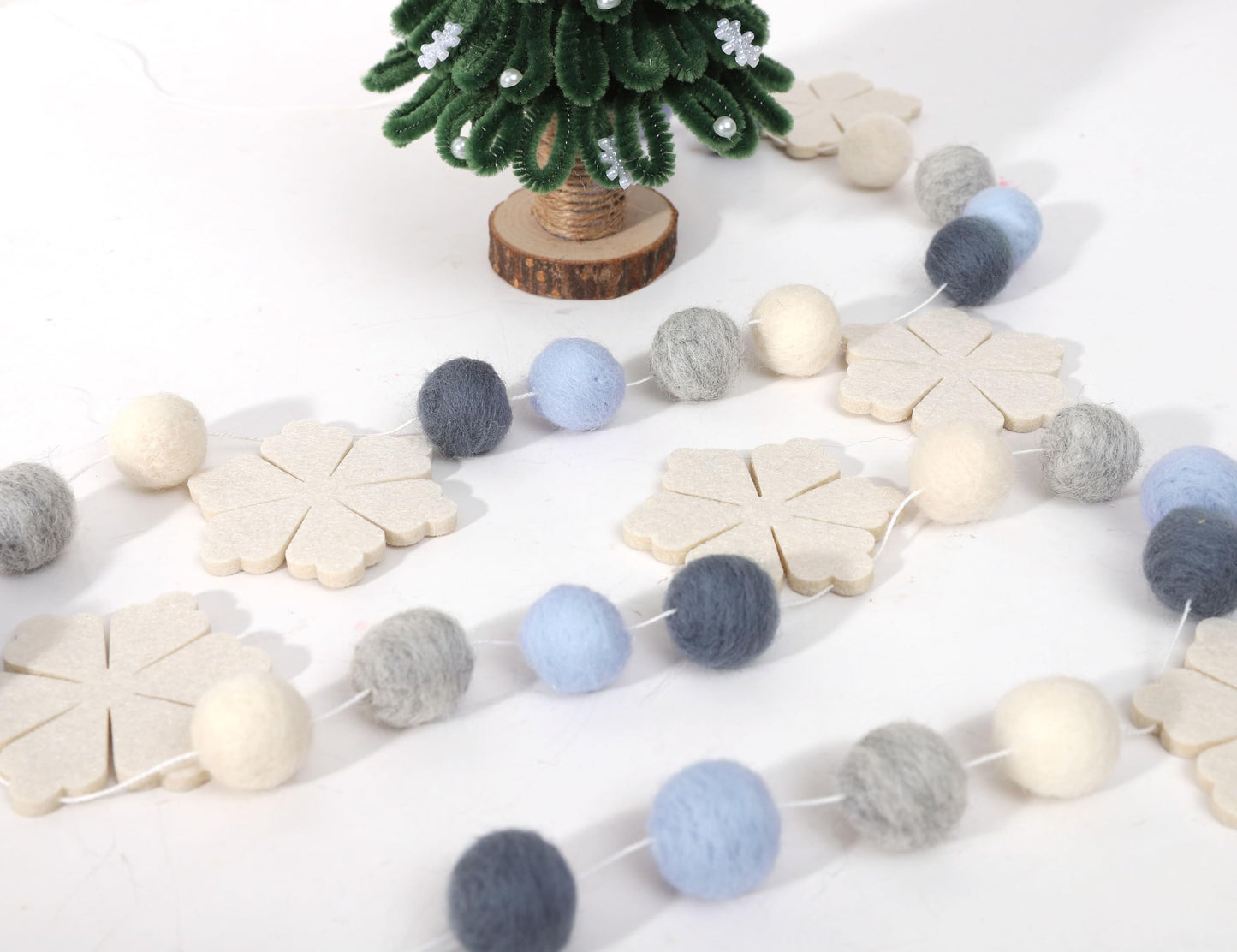 Felt Snowflake Garland - Snowflake Felt Ball Garland, Winter Wall Decor, Christmas Garland, Winter Wonderland Banner